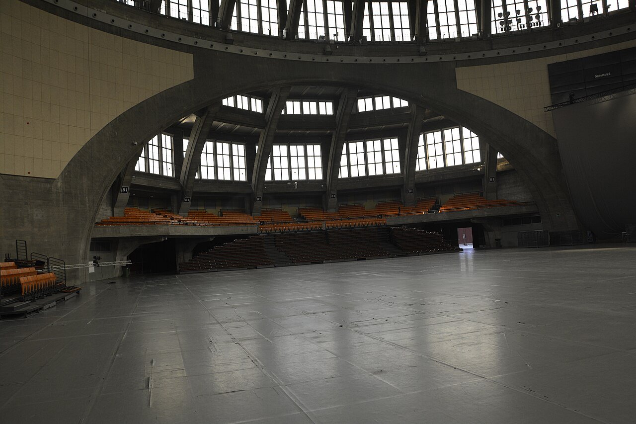 Reinforced concrete ribs of Max Berg's Centennial Hall dome interior in Wrocław