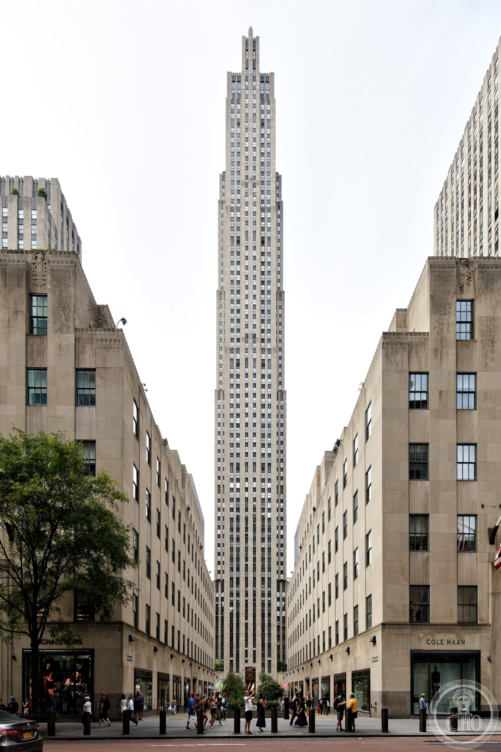 30 Rockefeller Plaza seen from Fifth Avenue, Midtown Manhattan New York City — Art Deco skyscraper 1933, Rockefeller Center, limestone tower