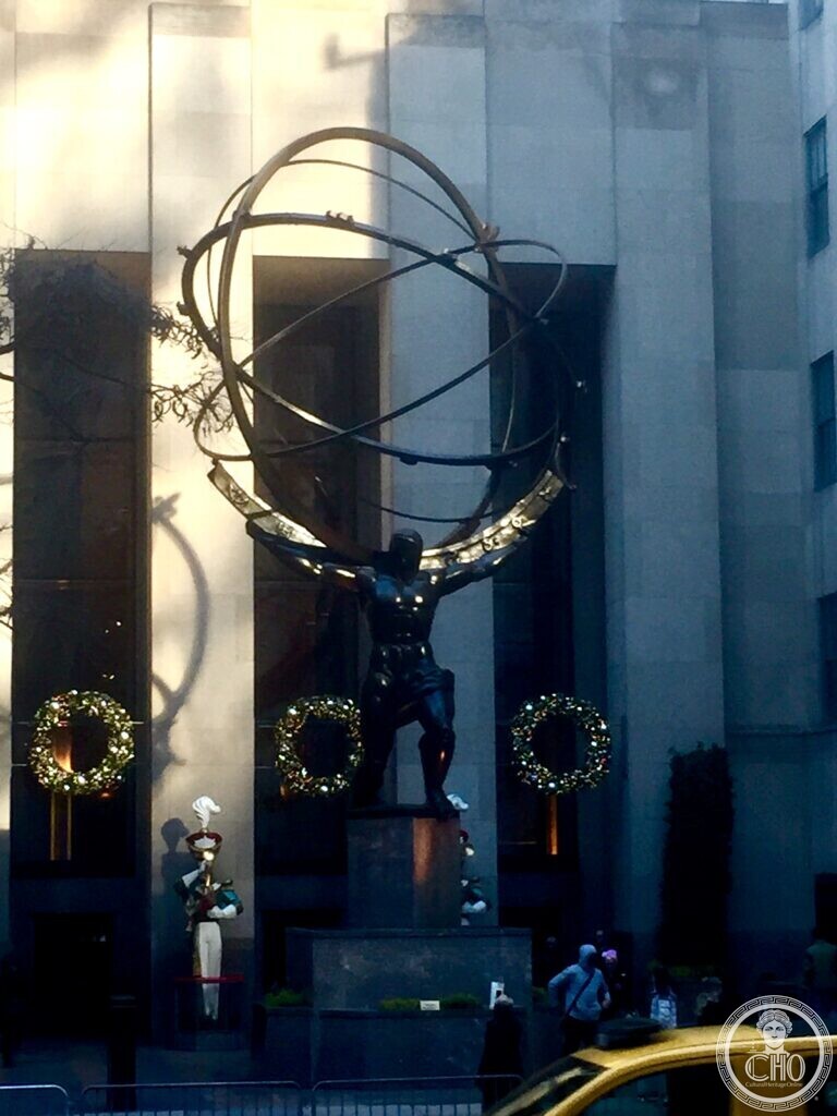 Lee Lawrie's bronze Atlas holding an armillary sphere at Rockefeller Center