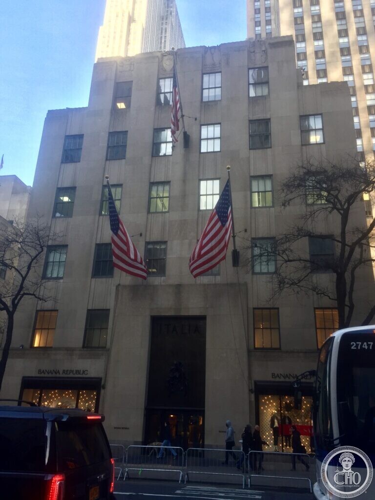 Fifth Avenue front of the Palazzo d'Italia dressed for Christmas