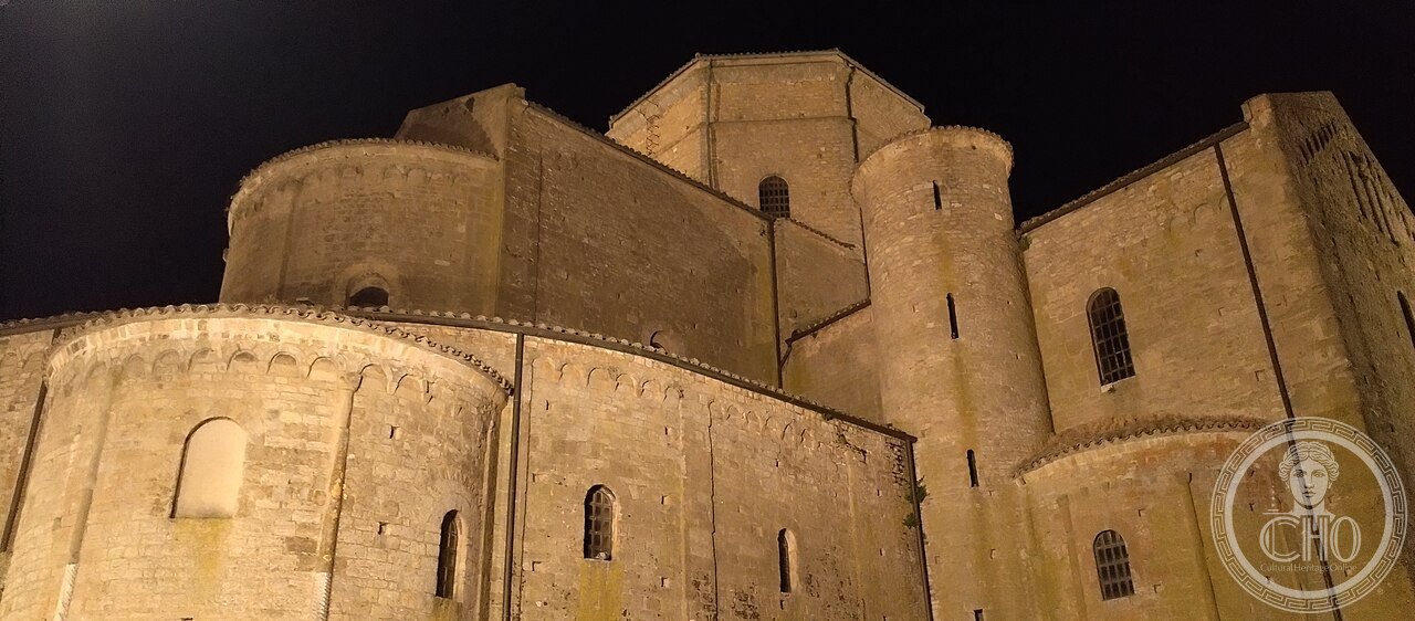 Exterior of the Cathedral of Acerenza in Basilicata, Italy, begun in the late 11th century under Norman archbishop Arnaldo, whose crypt is said by local legend to hold the tomb of Dracula's daughter