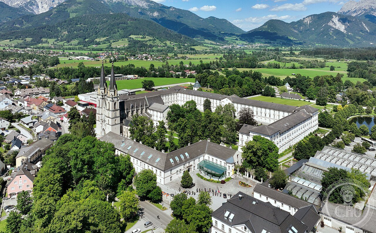 Admont Abbey, Styria, Austria, a Benedictine monastery founded 1074 on land donated by Hemma of Gurk, holding the largest monastic library in the world after surviving a devastating 1865 fire