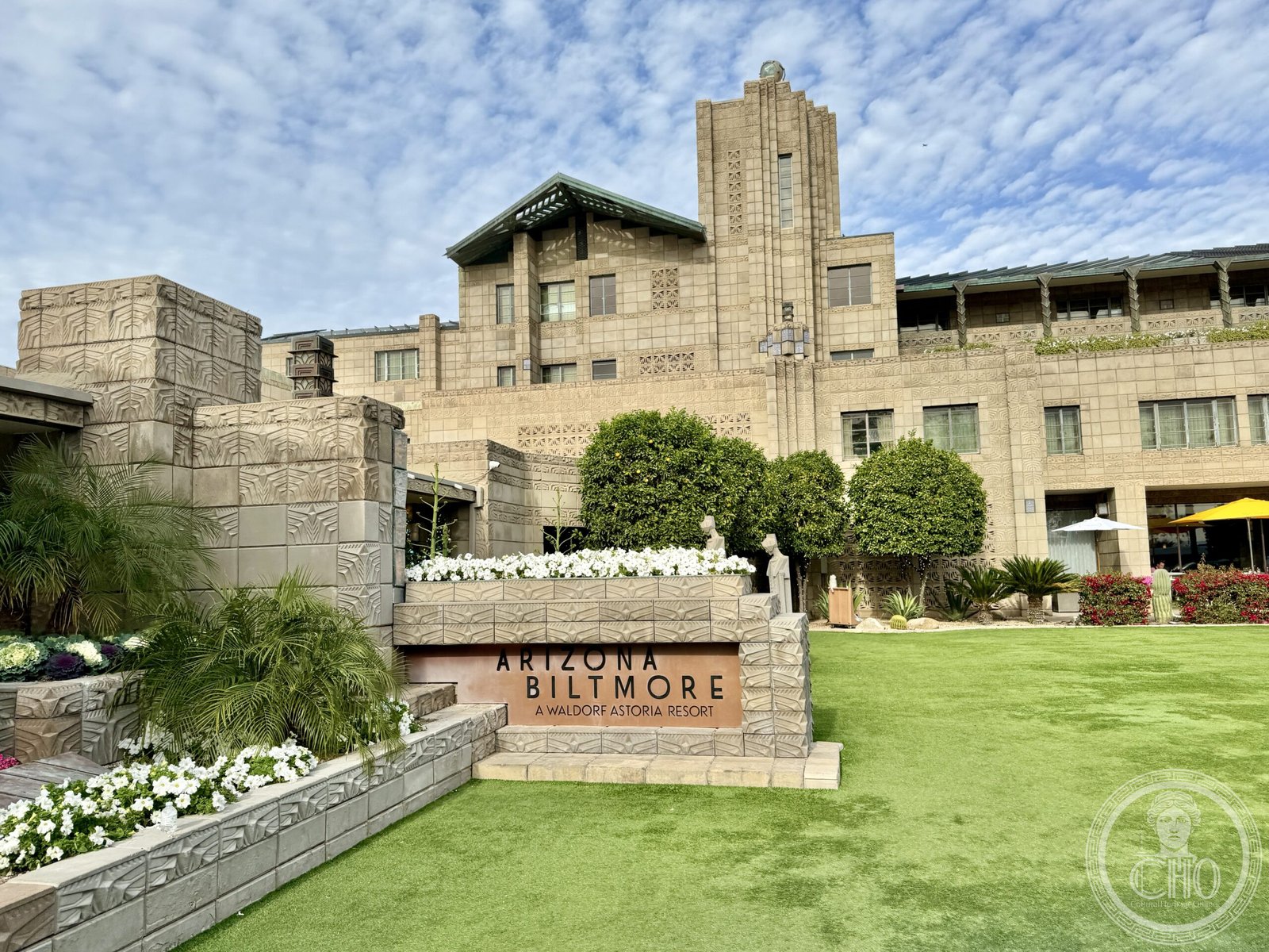 Arizona Biltmore Hotel, Missouri Avenue, Phoenix, Arizona — 1929 Art Deco resort hotel with textile-block facade designed by Albert Chase McArthur