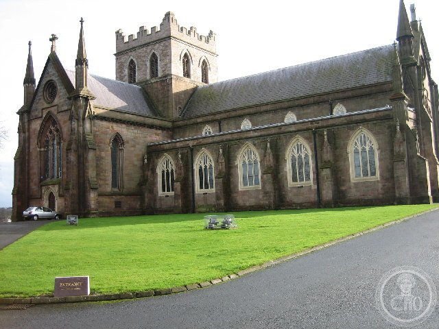 St Patrick's Cathedral (Church of Ireland) in Armagh, Northern Ireland, founded by Saint Patrick around 445 on a former pagan hilltop sanctuary, burial place of High King Brian Boru after the Battle of Clontarf in 1014