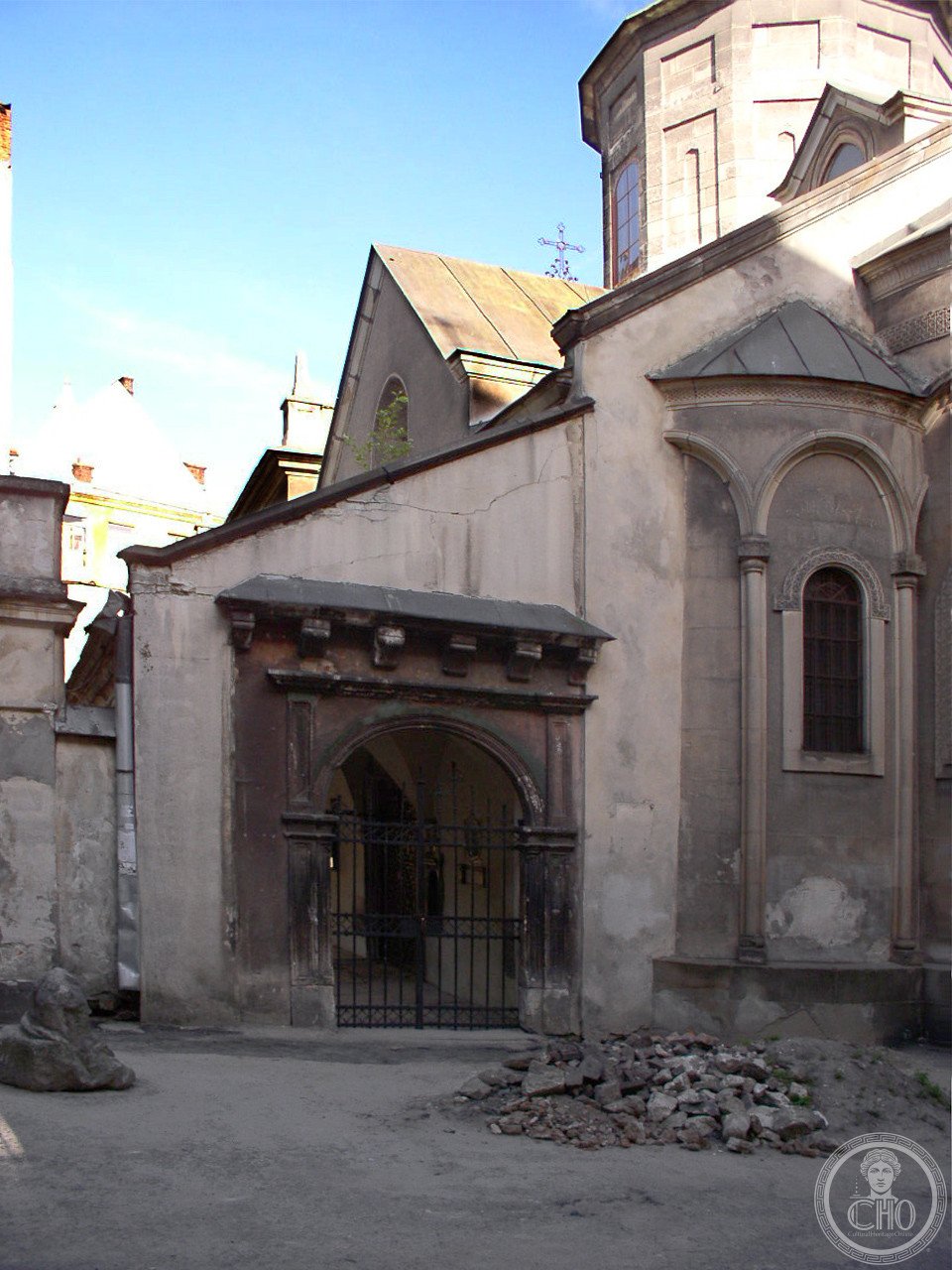 The Armenian Cathedral of the Assumption of Mary in Lviv, Ukraine, begun in 1363 for the city's medieval Armenian merchant community, modeled on the cathedral of Ani, the ancient Armenian capital