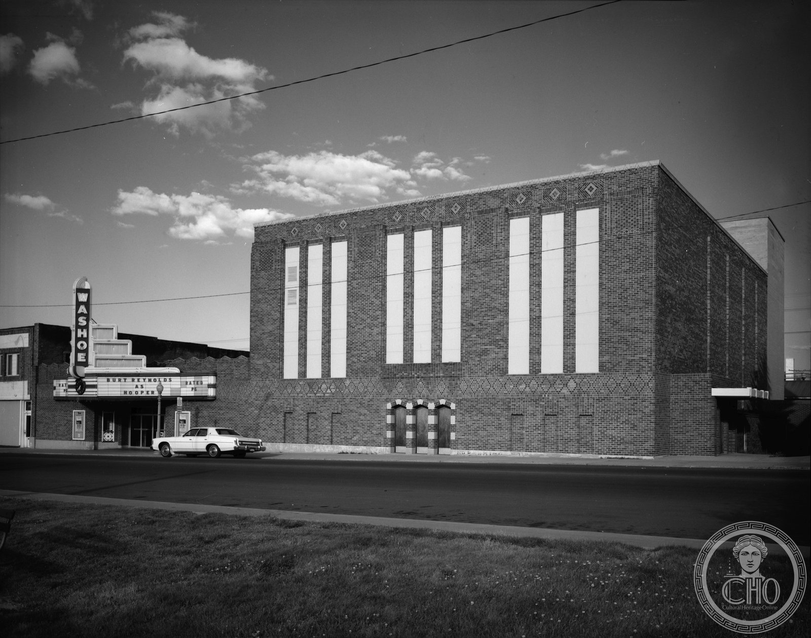 Washoe Theatre Art Deco facade on Main Street in downtown Anaconda, Montana