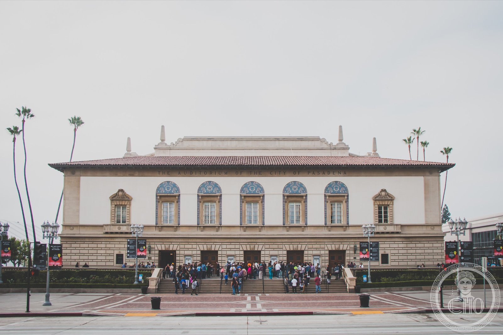 Pasadena Civic Auditorium exterior, East Green Street, Pasadena California, Mediterranean Revival