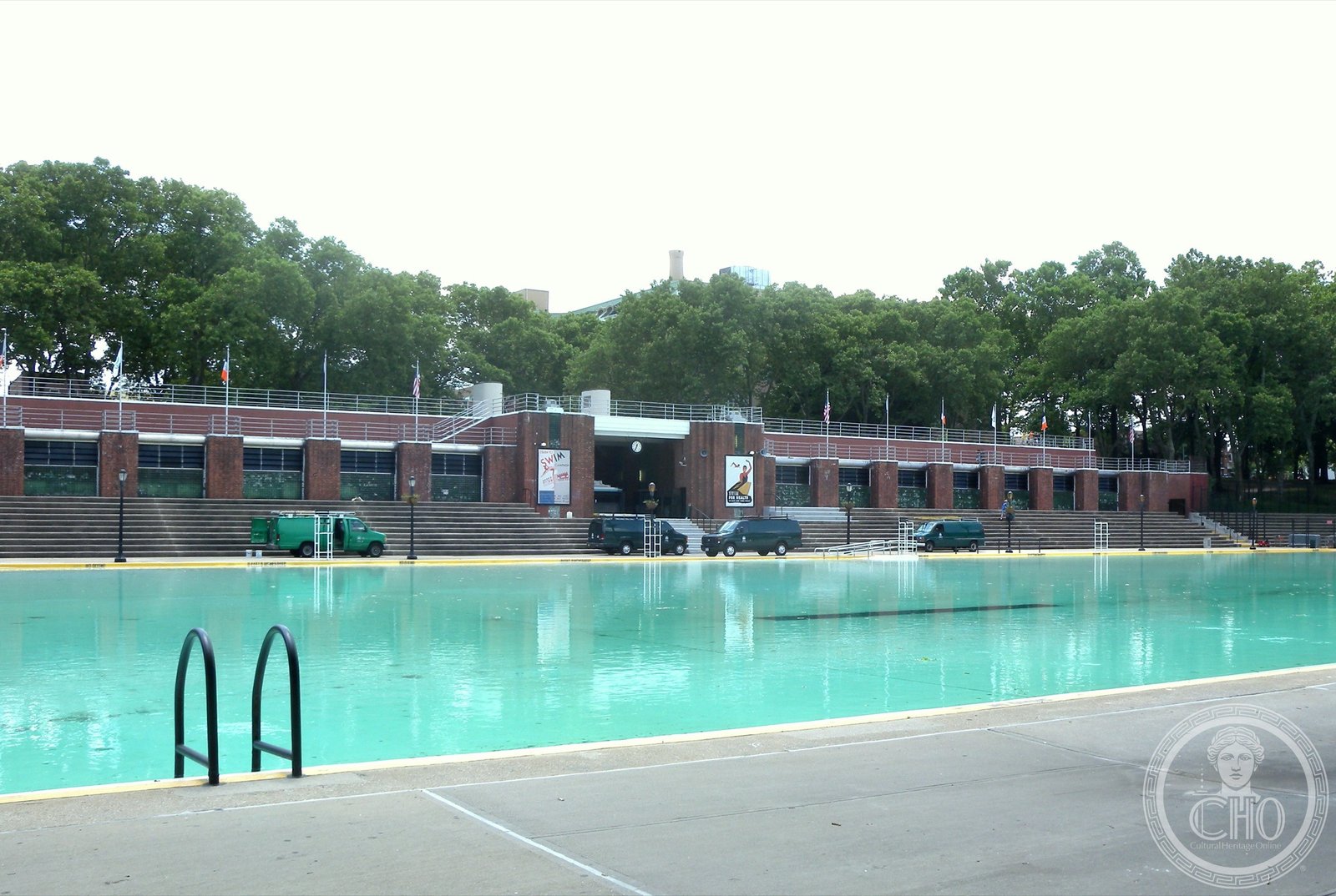 Astoria Park Pool 1936 WPA Art Deco Queens New York Aymar Embury II outdoor pool Hell Gate Bridge