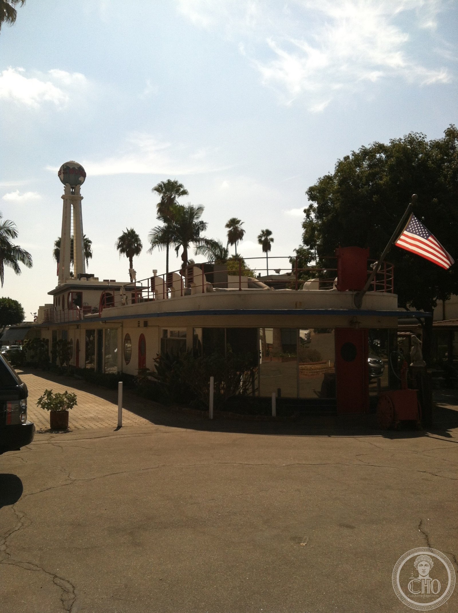 Crossroads of the World 1936 Hollywood Sunset Boulevard Art Deco Streamline Moderne ship building globe Robert Derrah