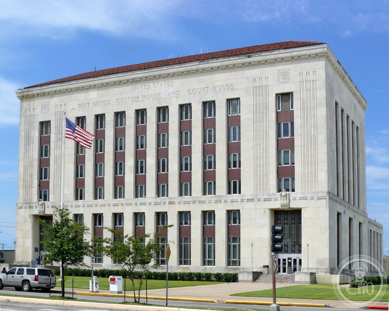 Galveston US Post Office and Courthouse Art Deco limestone facade on 25th Street