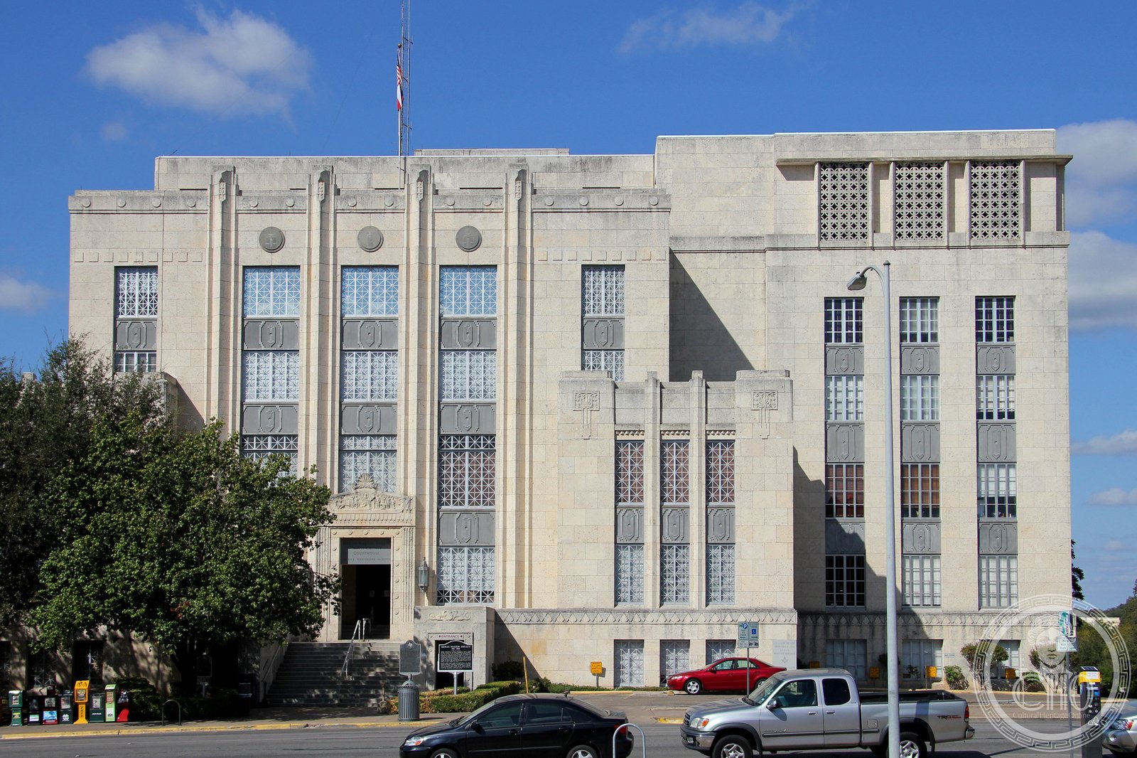 Heman Marion Sweatt Travis County Courthouse PWA Moderne facade in downtown Austin Texas