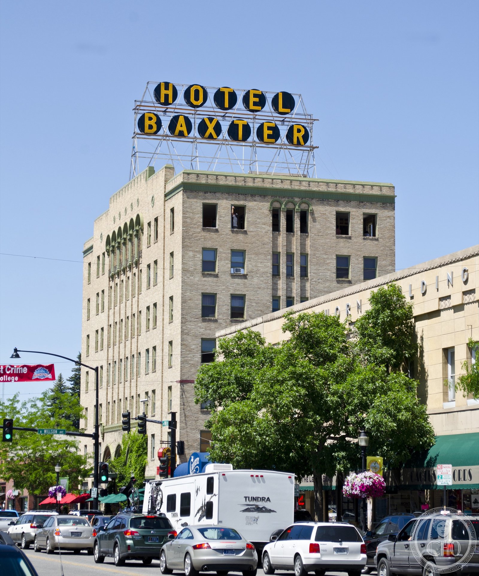 Hotel Baxter seven-story Art Deco facade Bozeman Montana Main Street