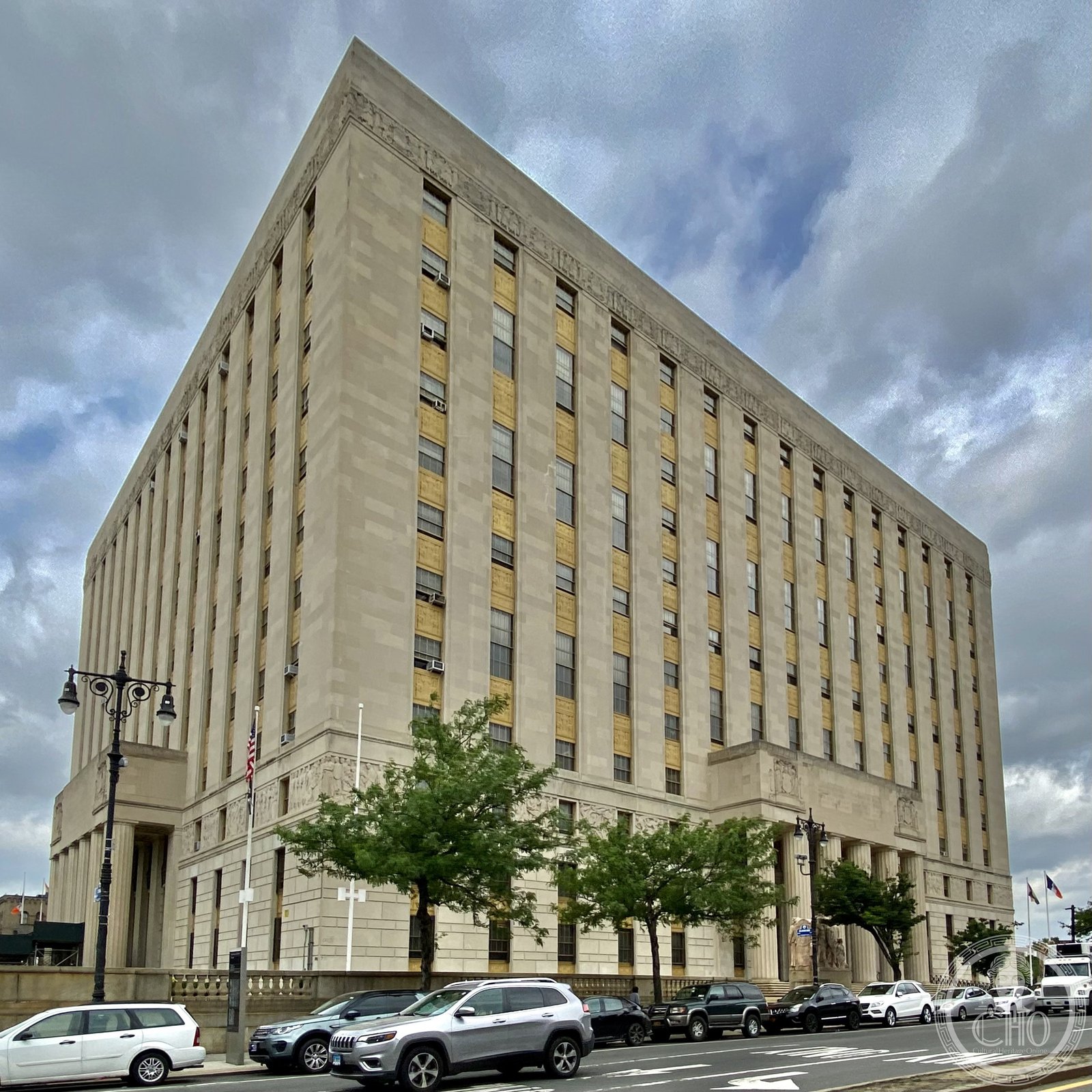 Bronx County Courthouse also known as Mario Merola Building on Grand Concourse Bronx New York, nine-story Art Deco limestone courthouse completed 1934