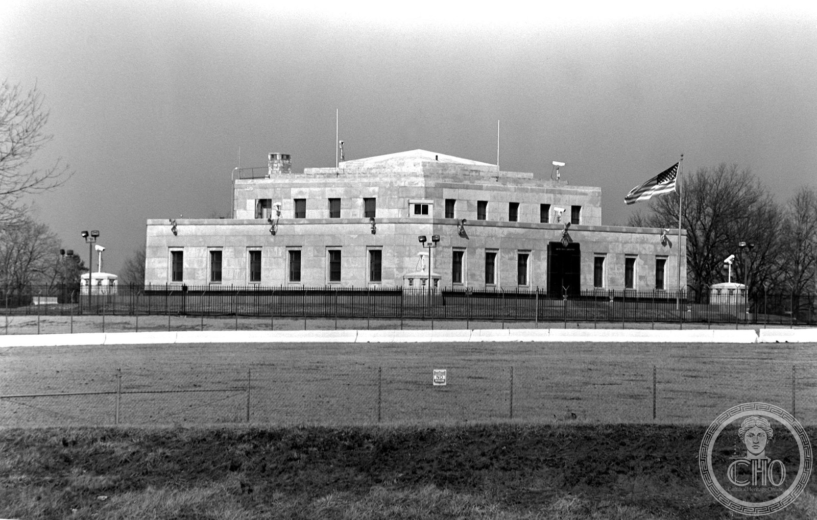 United States Bullion Depository exterior at Fort Knox, Kentucky, 1989 — granite-clad Art Deco vault
