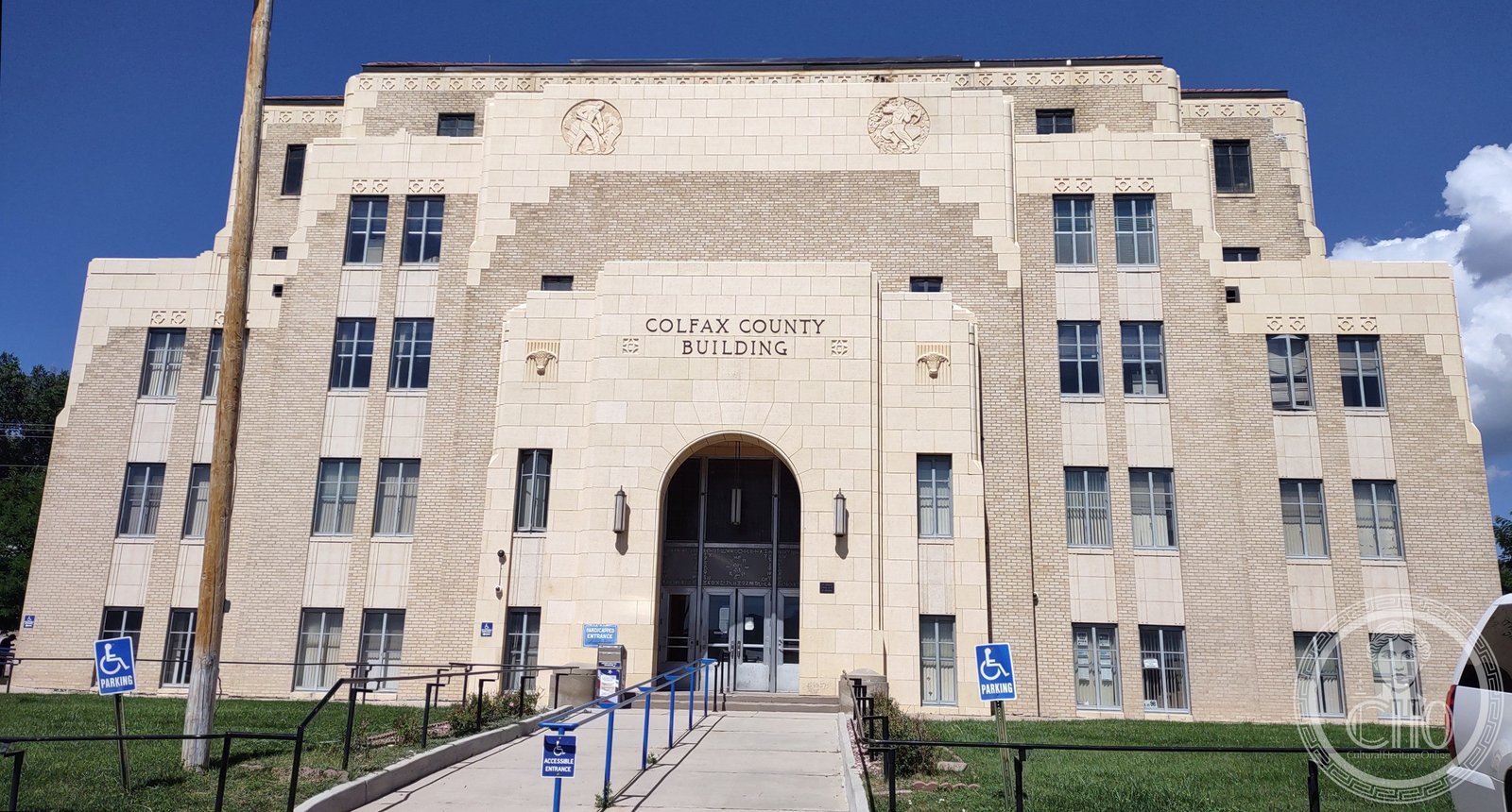 Colfax County Courthouse blond brick Art Deco building in Raton New Mexico
