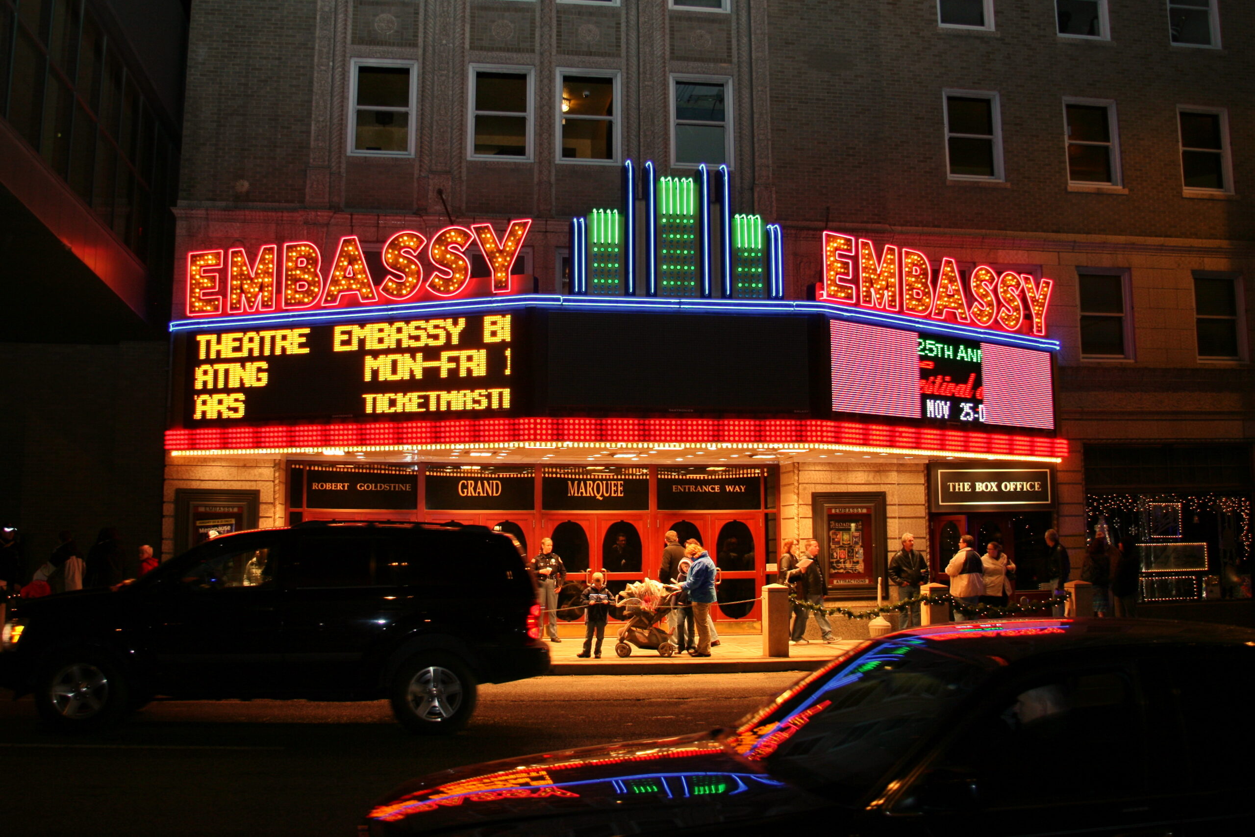 Embassy Theatre Fort Wayne exterior on Jefferson Boulevard with ornate marquee and terra cotta facade