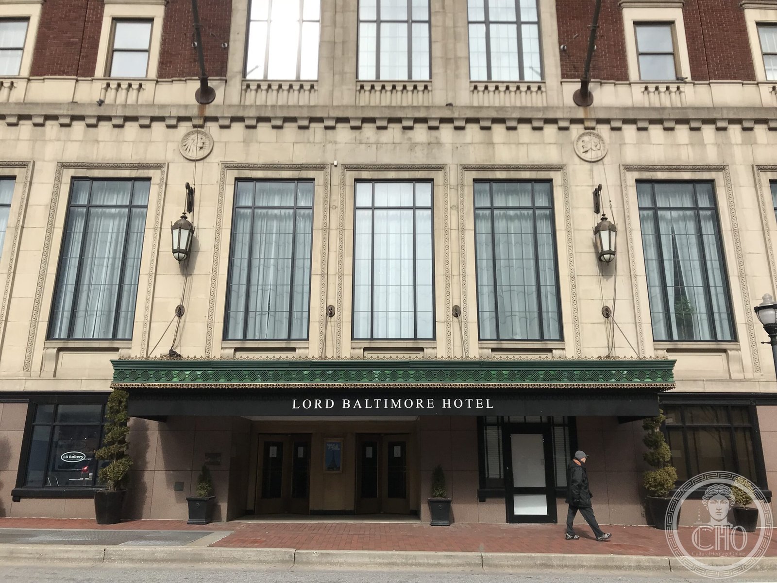 Lord Baltimore Hotel Art Deco French Gothic tower at 20 West Baltimore Street downtown Baltimore Maryland