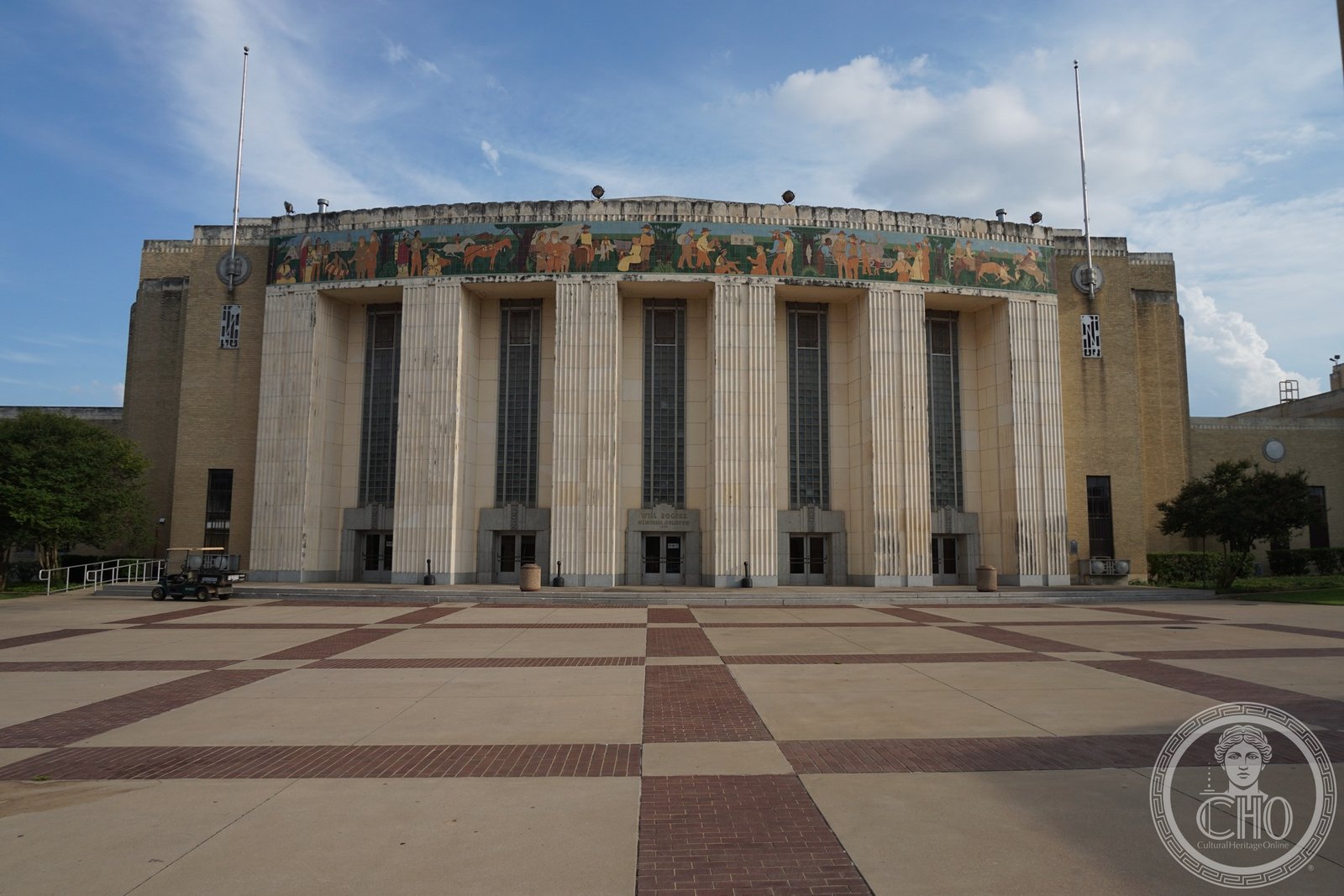 Will Rogers Coliseum Art Deco Moderne facade with brick exterior and memorial tower in Fort Worth Texas Cultural District