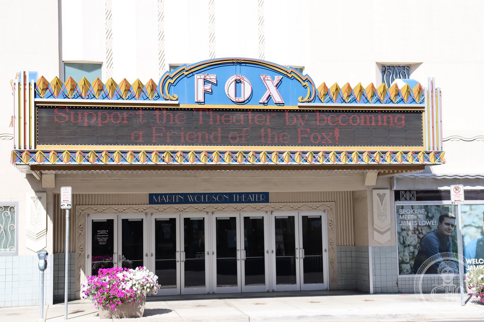 Martin Woldson Theater at the Fox exterior on West Sprague Avenue in downtown Spokane, Washington