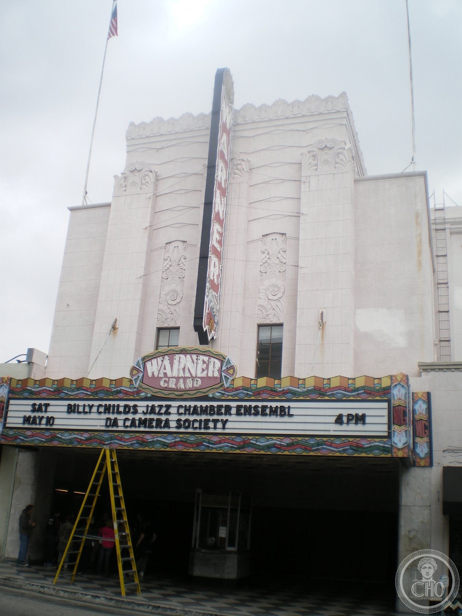 Warner Grand Theatre Art Deco facade on West 6th Street, San Pedro, Los Angeles