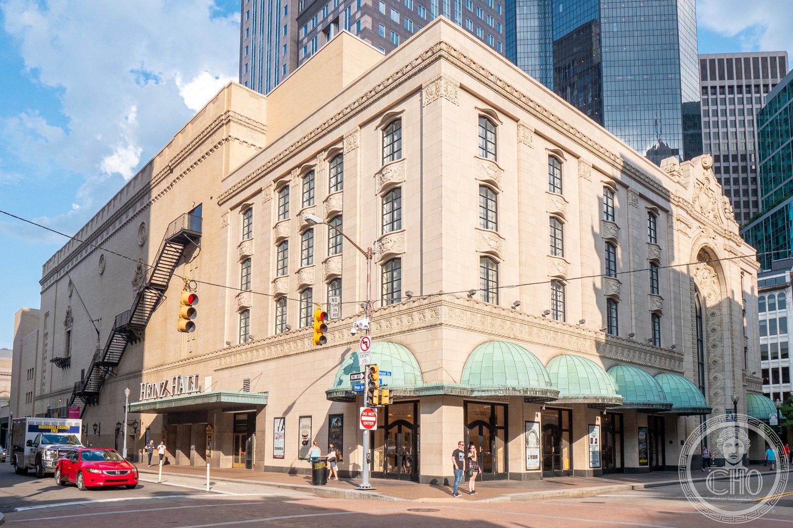 Heinz Hall for the Performing Arts Art Deco facade on Penn Avenue in downtown Pittsburgh, Pennsylvania