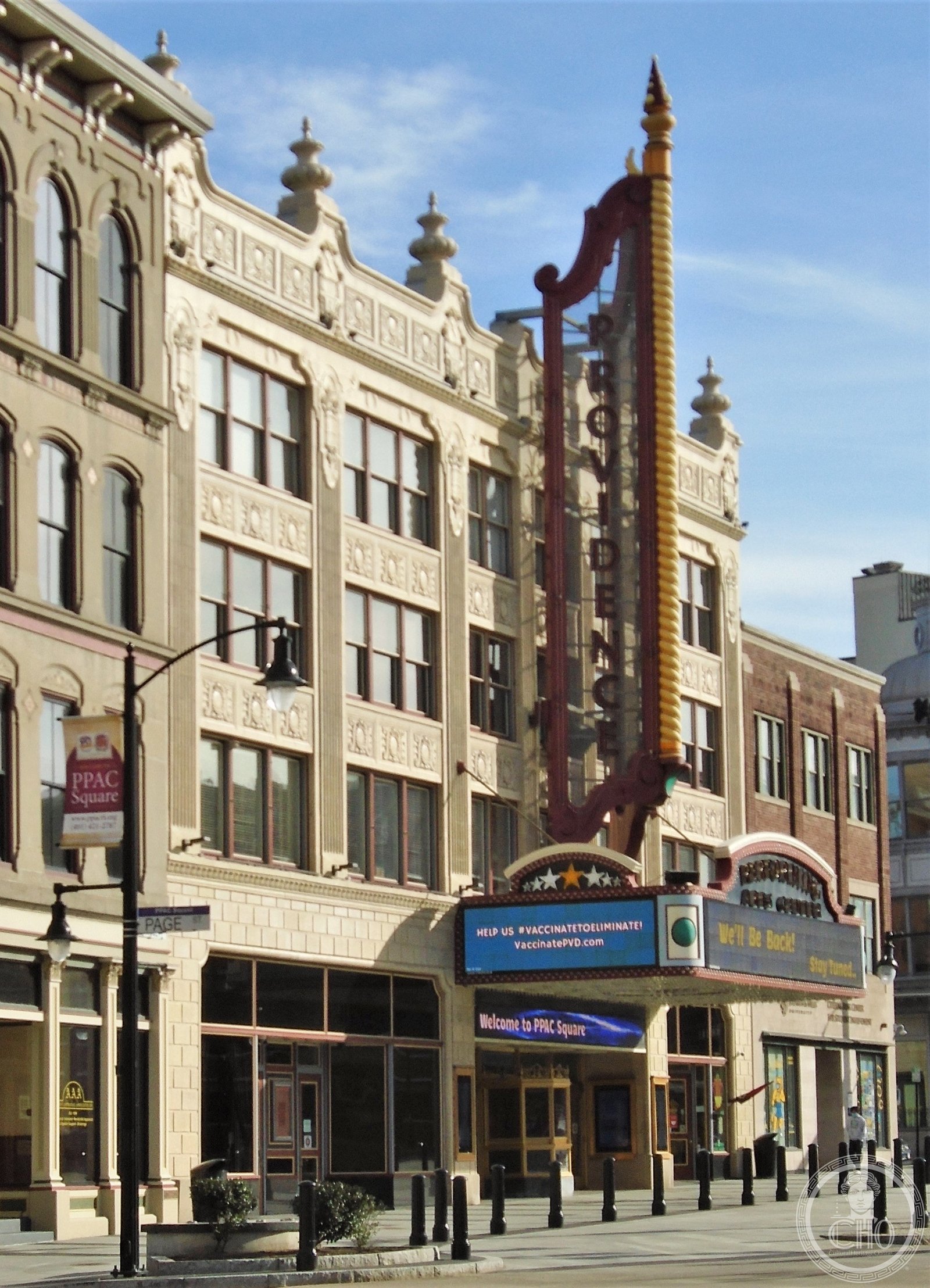 Providence Performing Arts Center Art Deco theater facade on Weybosset Street in Providence, Rhode Island