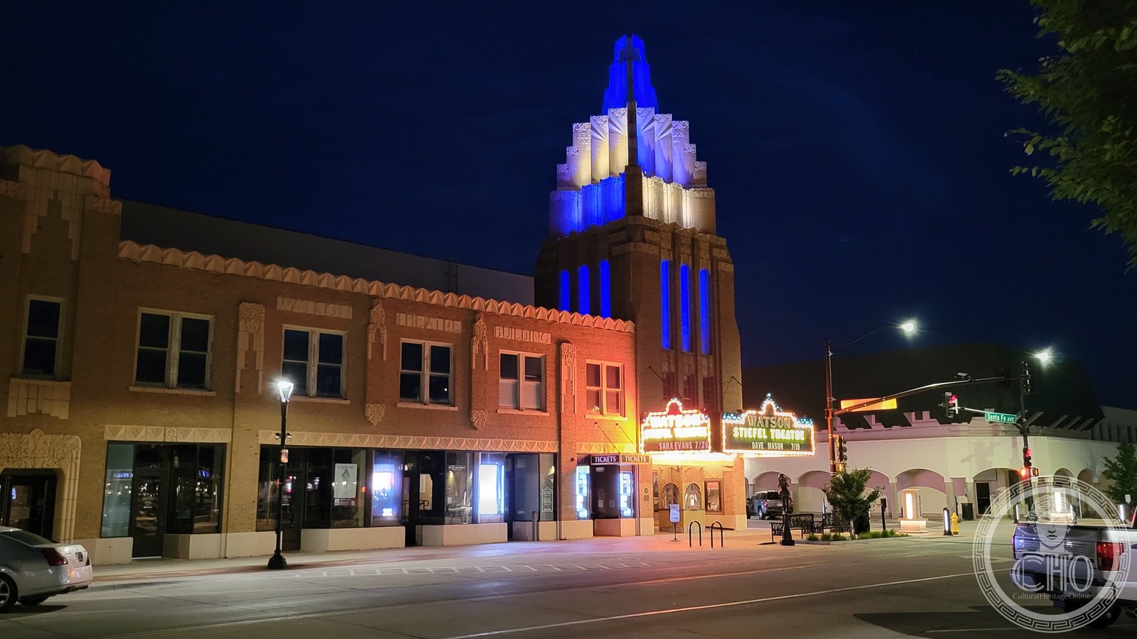 Stiefel Theatre Art Deco facade on South Santa Fe Avenue in downtown Salina, Kansas