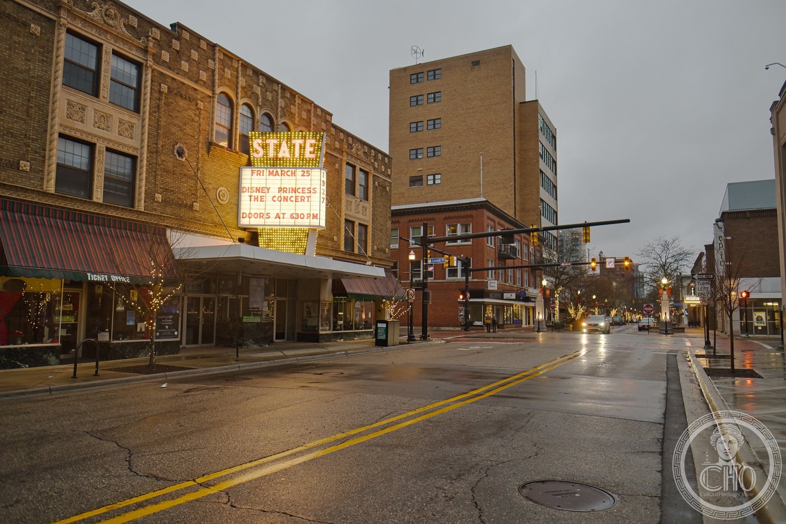 Kalamazoo State Theatre facade looking toward Lovell Street, Kalamazoo, Michigan