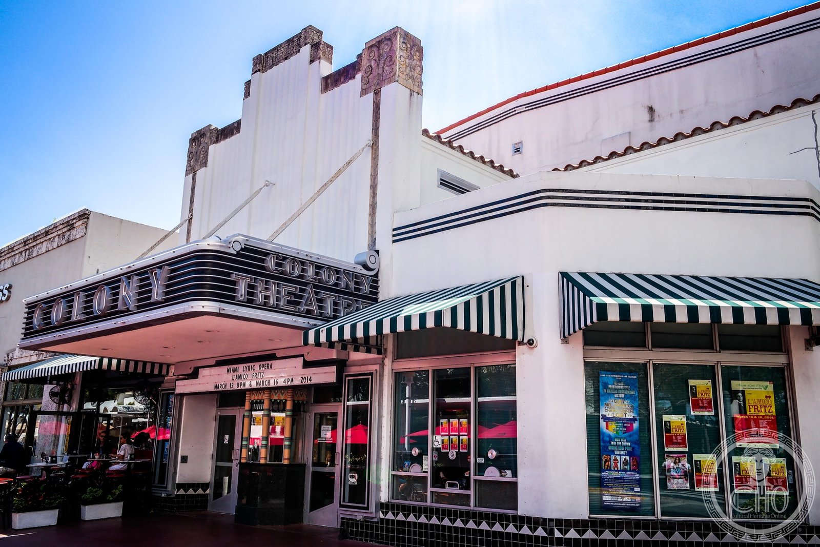 Colony Theatre Art Deco facade on Lincoln Road Mall, Miami Beach, Florida