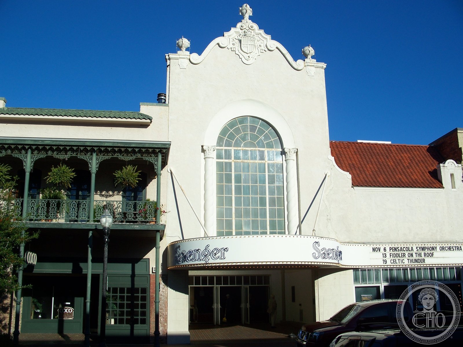 Saenger Theatre Art Deco facade on South Palafox Street, Pensacola, Florida