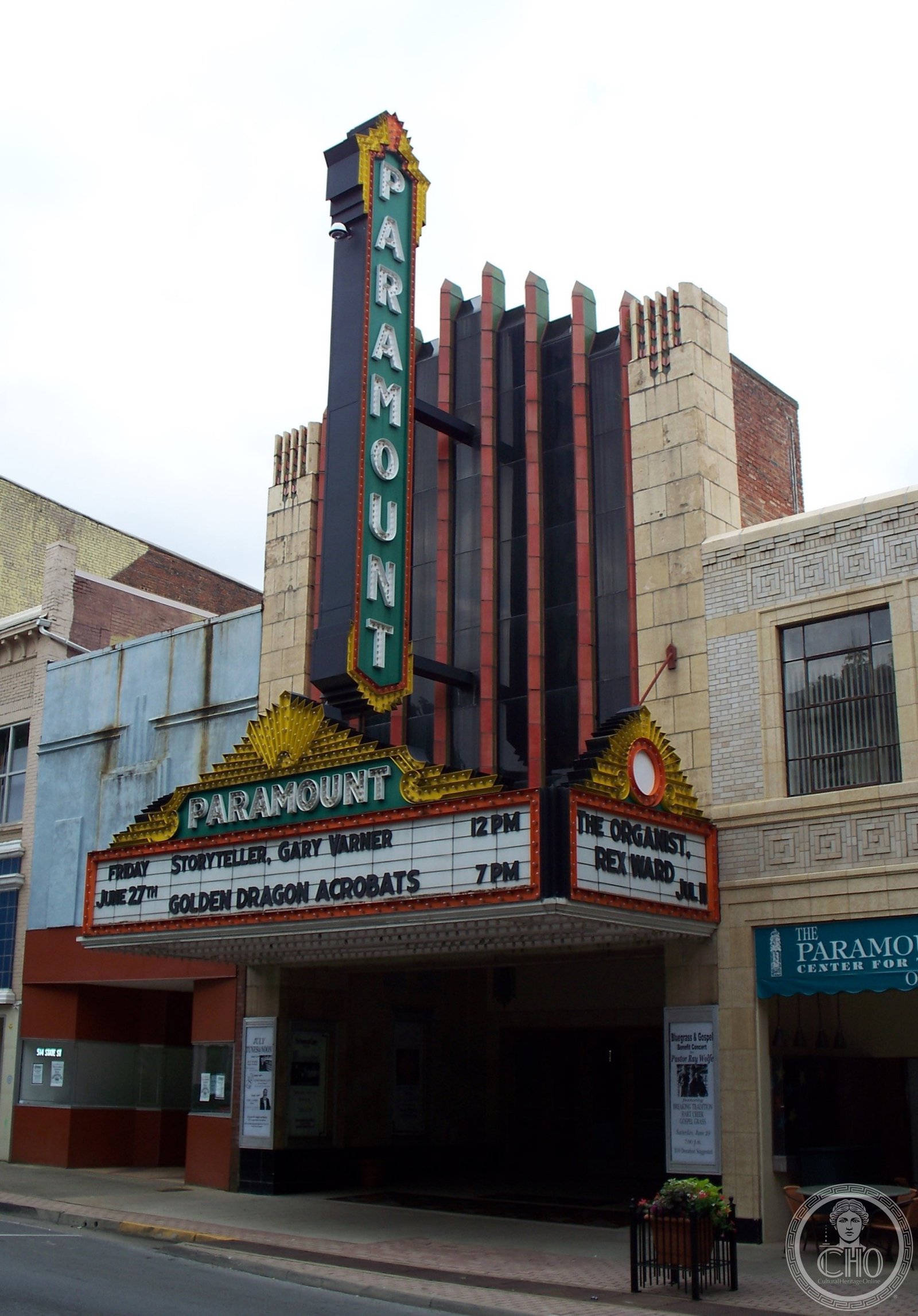 Paramount Theater facade on State Street, Bristol, Tennessee, Art Deco picture palace 1931