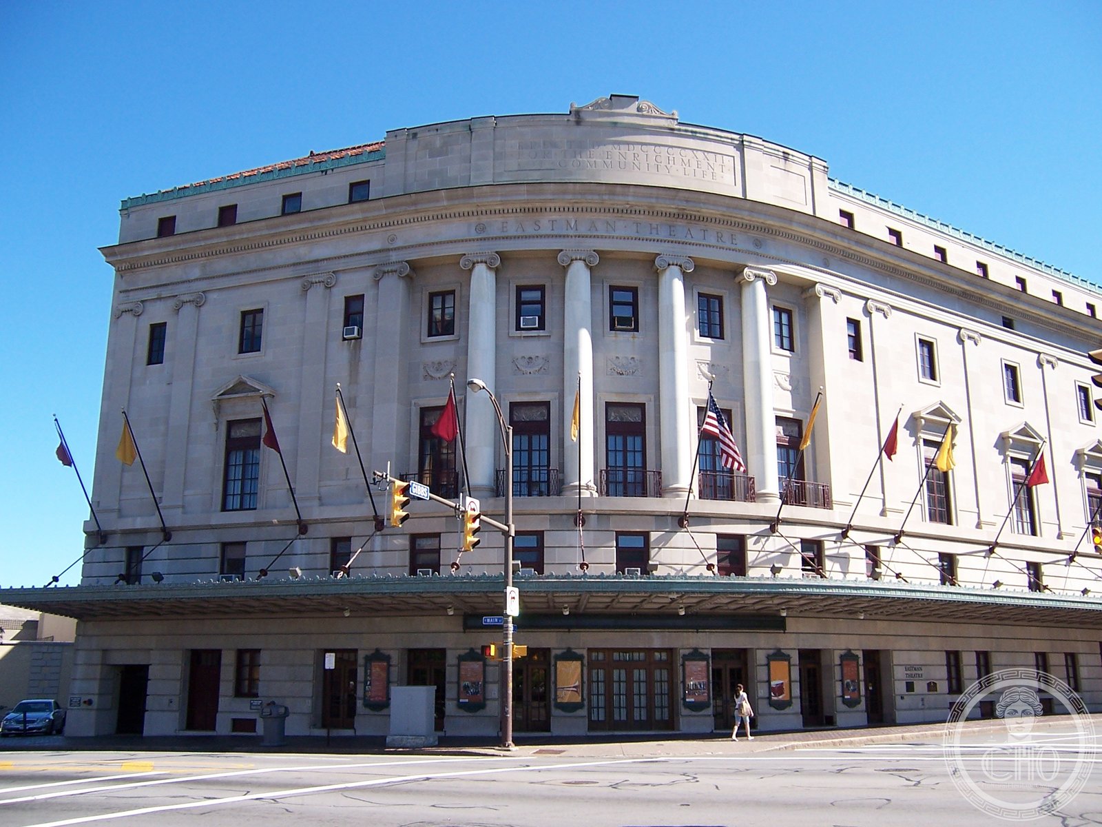 Eastman Theatre exterior on Main Street, Rochester, New York, 1922 performing arts center
