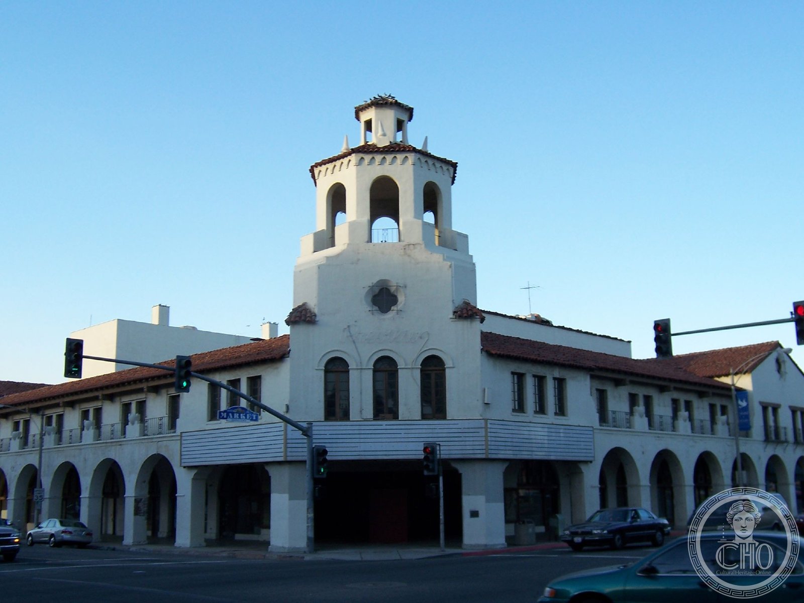 Fox Performing Arts Center exterior on Main Street, Riverside, California, 1929 Spanish Gothic Art Deco theater