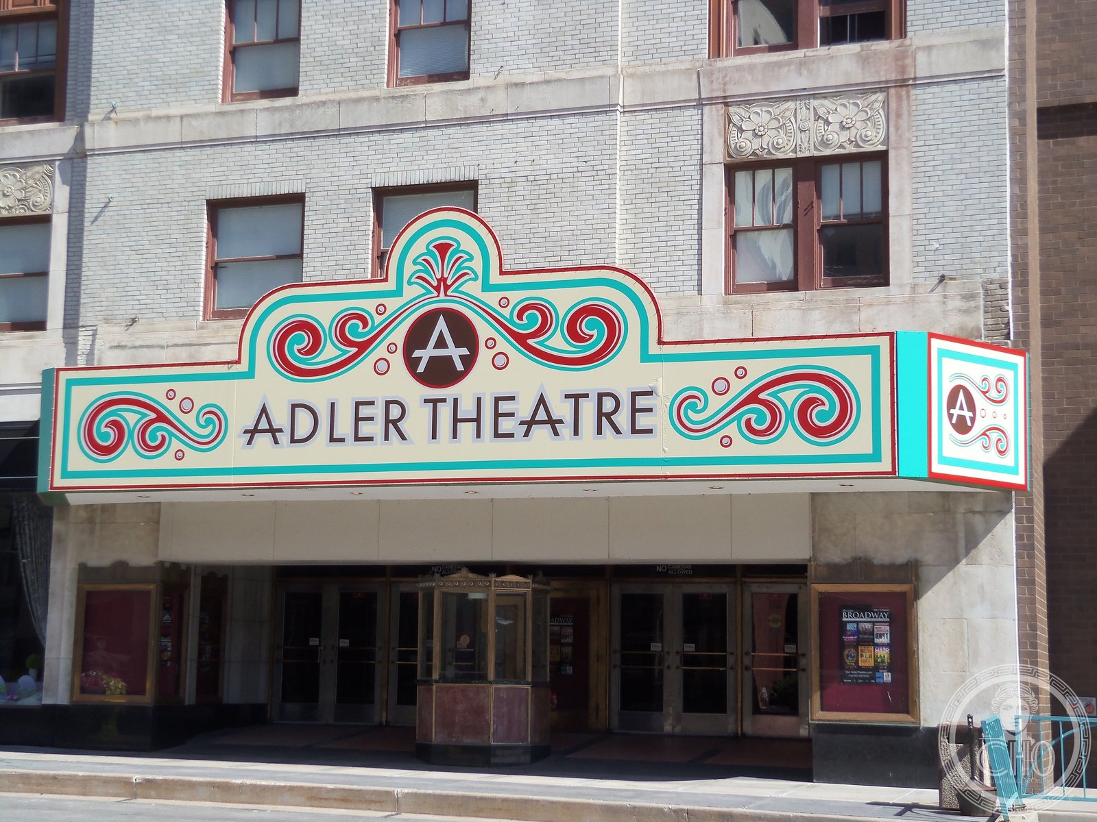 Adler Theatre marquee and Art Deco facade, downtown Davenport, Iowa