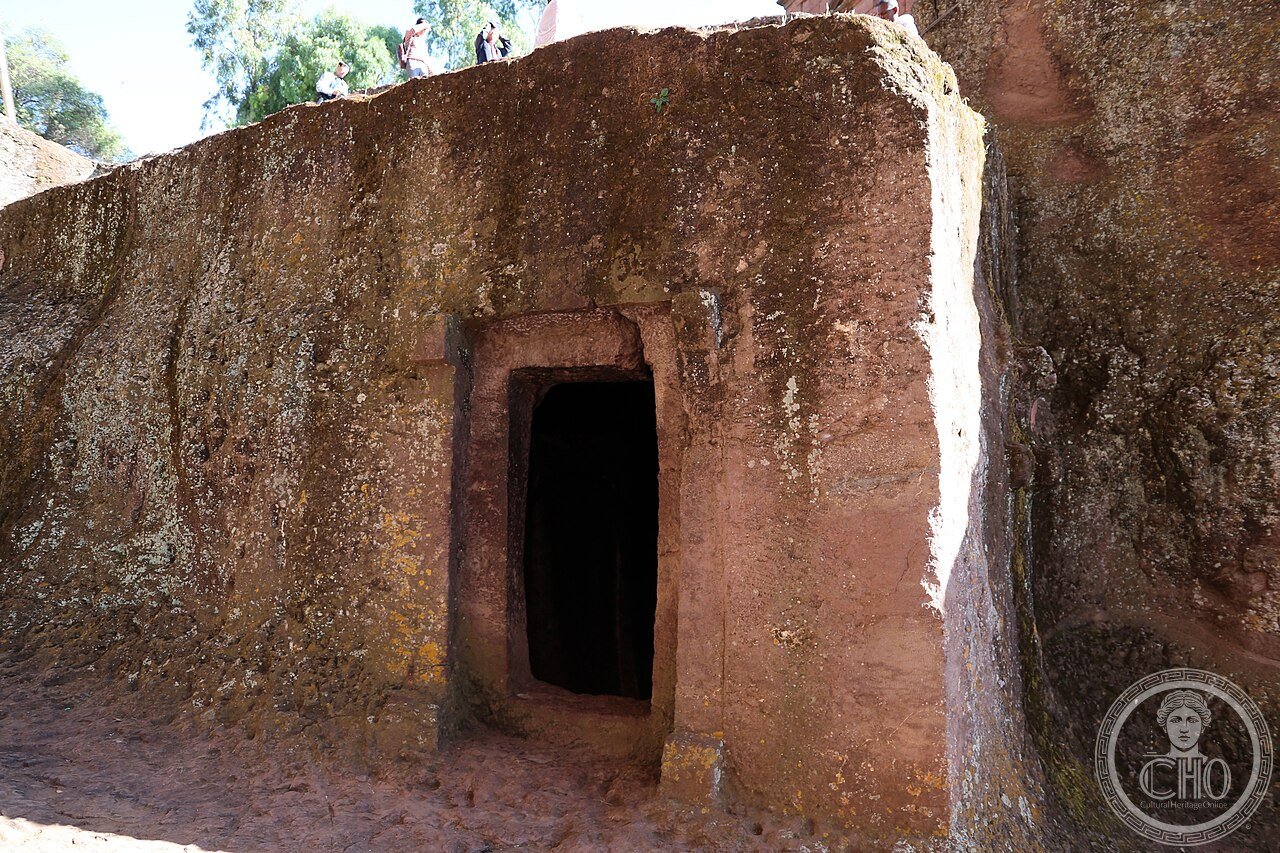 Bete Denagel in Lalibela, Ethiopia, one of the smallest of the eleven rock-hewn churches, its name meaning 'House of Virgins,' commemorating a tradition of fifty nuns martyred under the Roman emperor Julian the Apostate