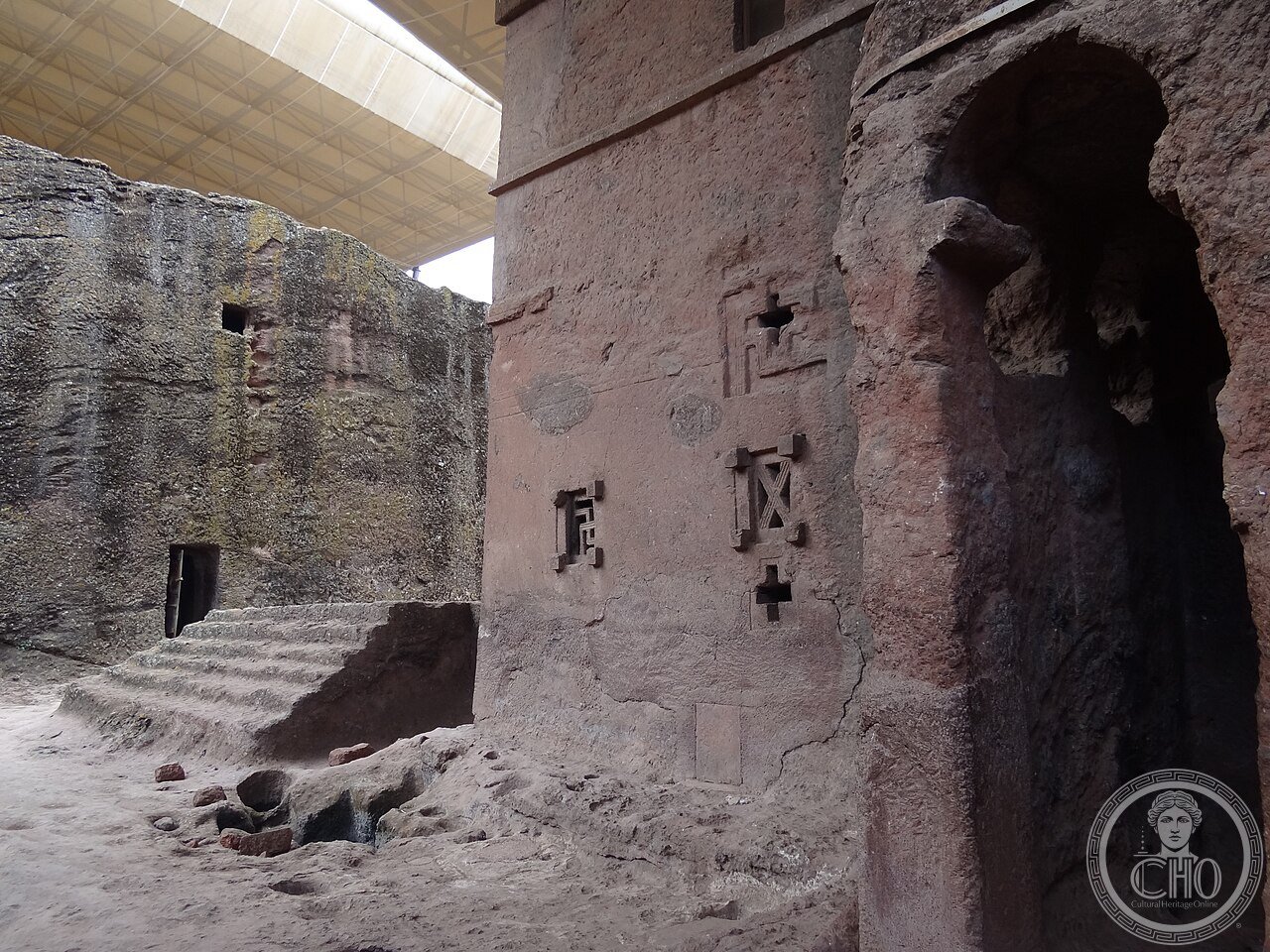 Bete Maryam, the Church of Saint Mary in Lalibela, Ethiopia, considered the oldest and most sacred of the eleven rock-hewn churches, with carved columns, painted ceilings and a legendary hidden pillar