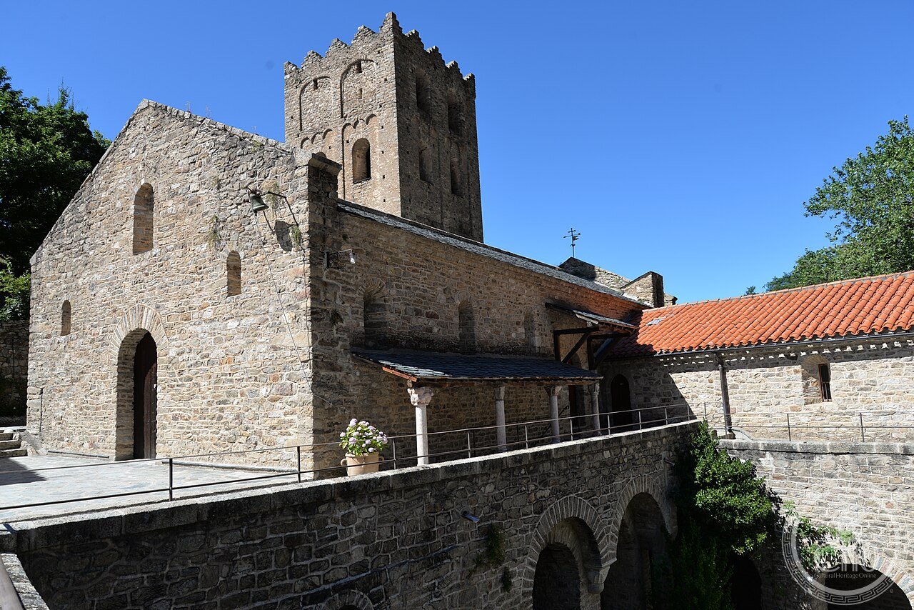 Saint-Martin-du-Canigou Abbey, France, a Romanesque monastery built 1005-1009 by Guifred II, Count of Cerdanya, at 1,065 metres in the Pyrenees, as atonement for the murder of his own son