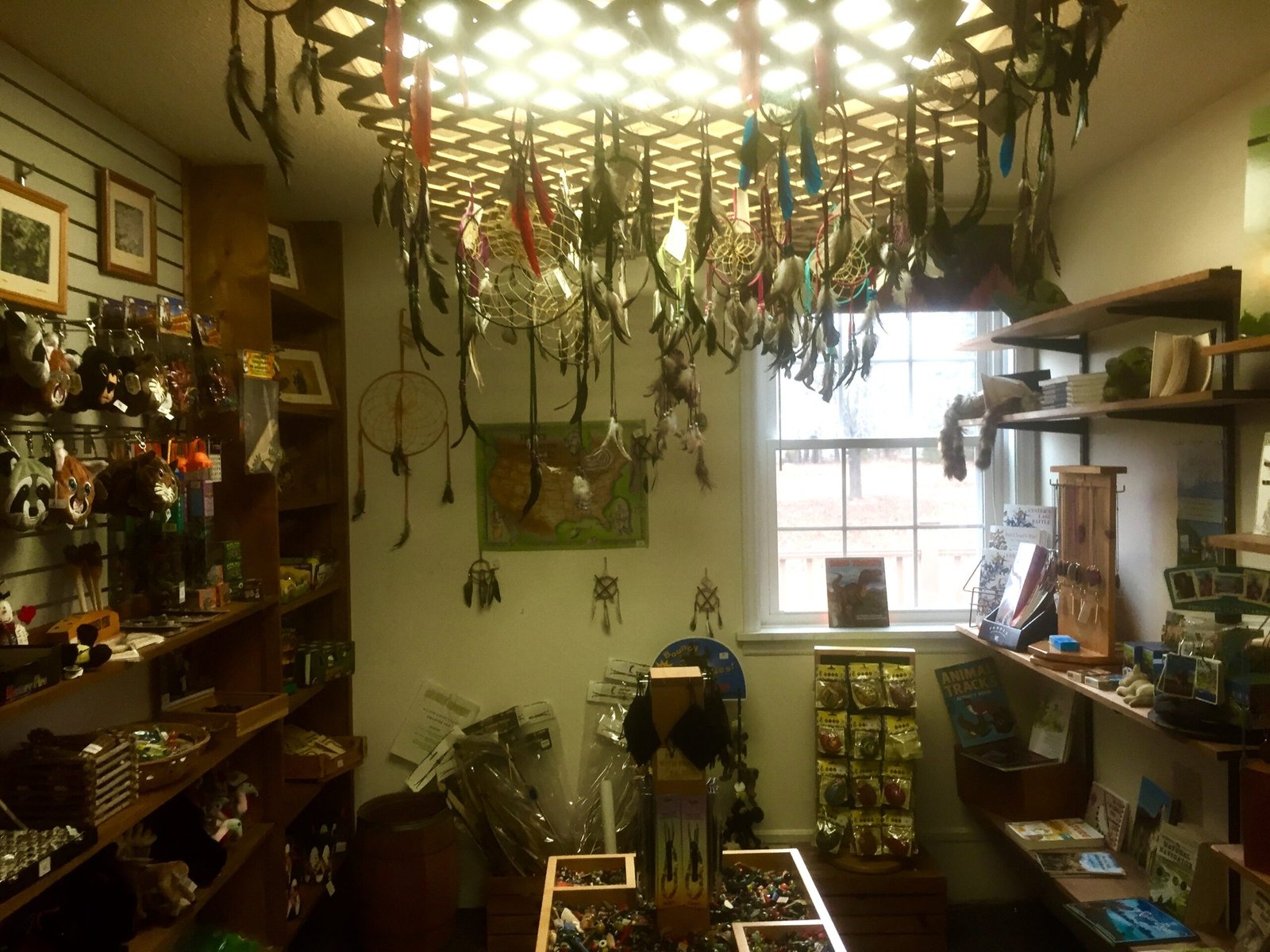 The gift shop, hung with dreamcatchers and crafts.