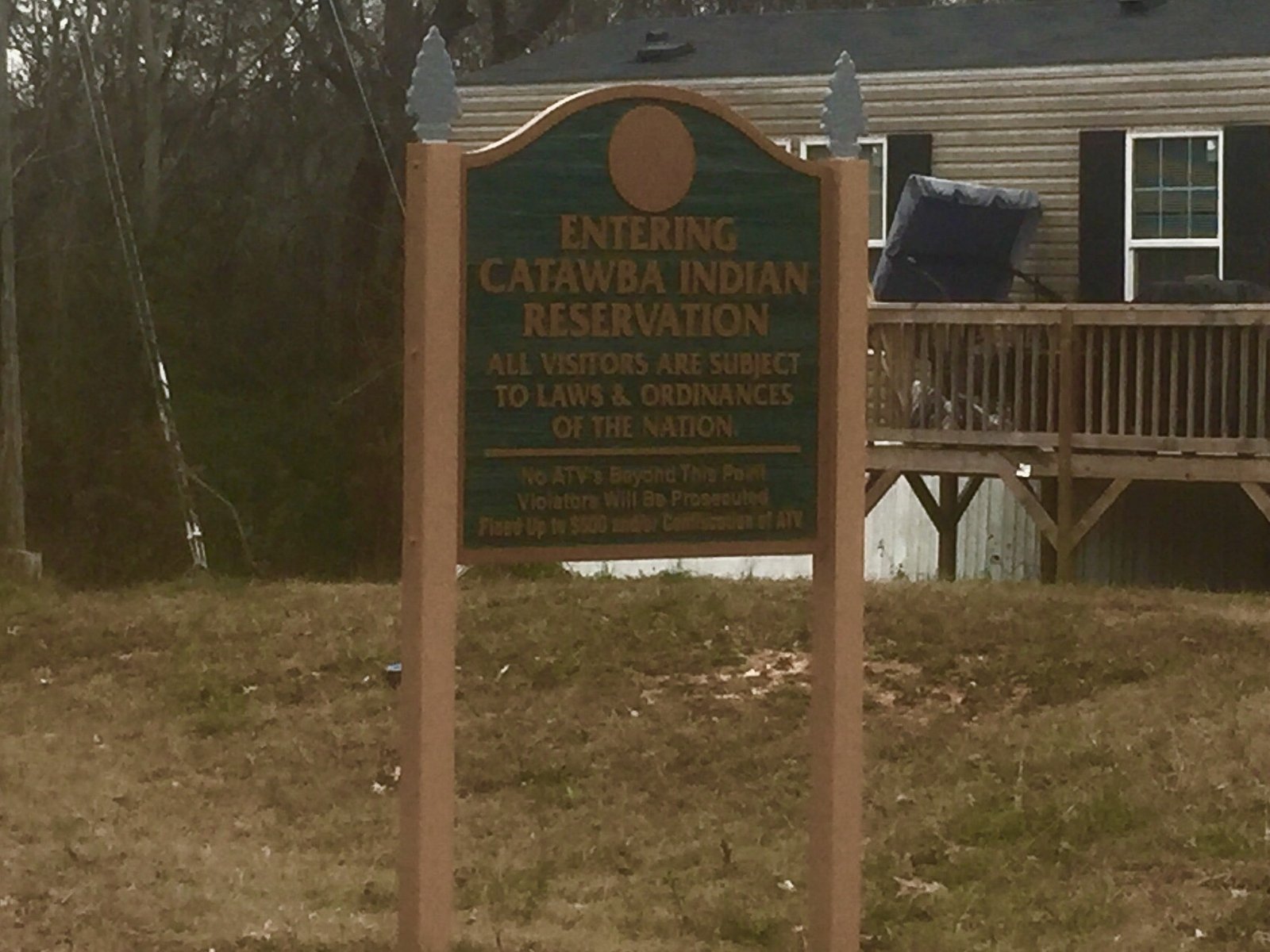 The sign marking the entrance to the Catawba Indian Reservation.