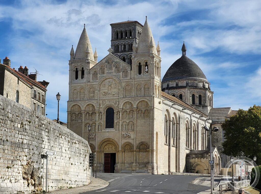 Romanesque sculpted west facade of Angoulême Cathedral (Cathédrale Saint-Pierre), Nouvelle-Aquitaine, France, built 1110-1136 under Bishop Girard de Blaye and restored by Paul Abadie in the 19th century