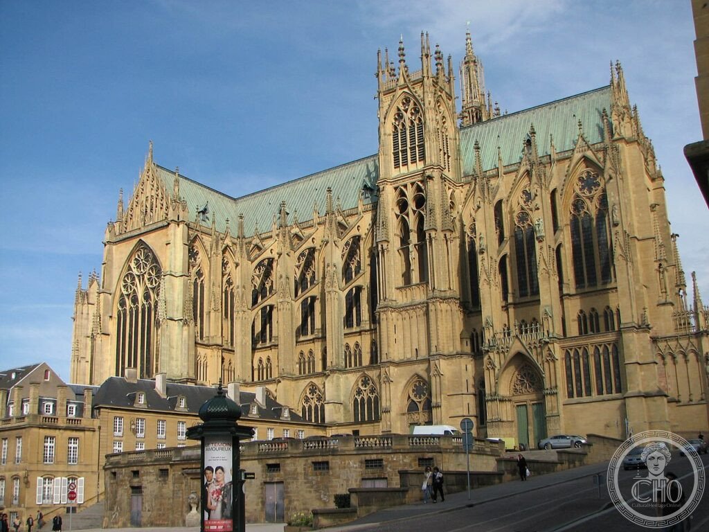West facade of Metz Cathedral (Cathédrale Saint-Étienne), Lorraine, France, nicknamed the Good Lord's Lantern for its 6,500 square metres of stained glass