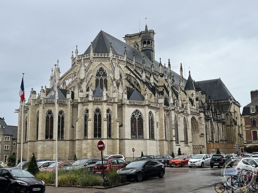 Exterior of Nevers Cathedral (Cathédrale Saint-Cyr-et-Sainte-Julitte), Burgundy, France, a rare double-apse cathedral with facing Romanesque and Gothic choirs, rebuilt after 1944 Allied bombing