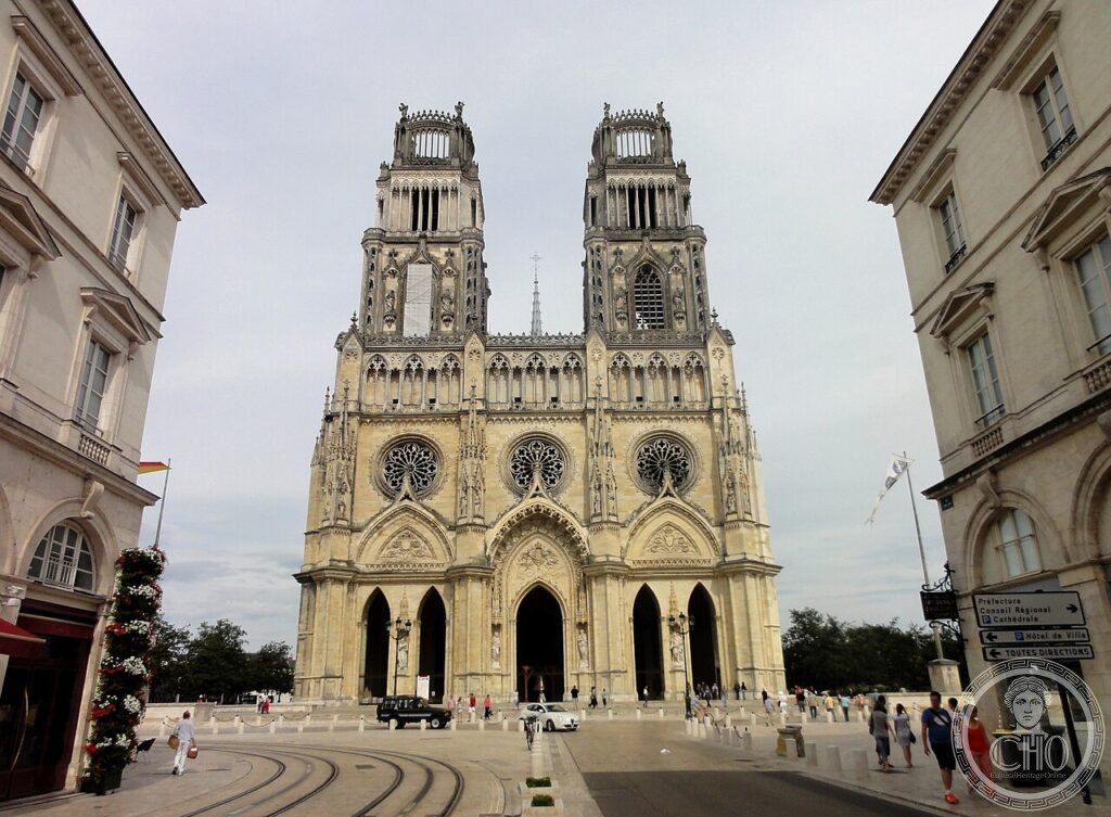 West facade of Orléans Cathedral (Cathédrale Sainte-Croix), Loire Valley, France, rebuilt from 1601 after Huguenots destroyed the crossing pillars in 1568, completed 1829