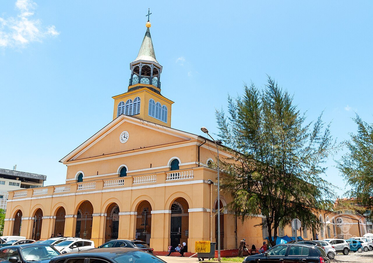Cathédrale Saint-Sauveur de Cayenne in French Guiana, built 1825-1833 in neoclassical style, formally consecrated as a cathedral only in 1934 with the creation of the Vicariate Apostolic of Cayenne