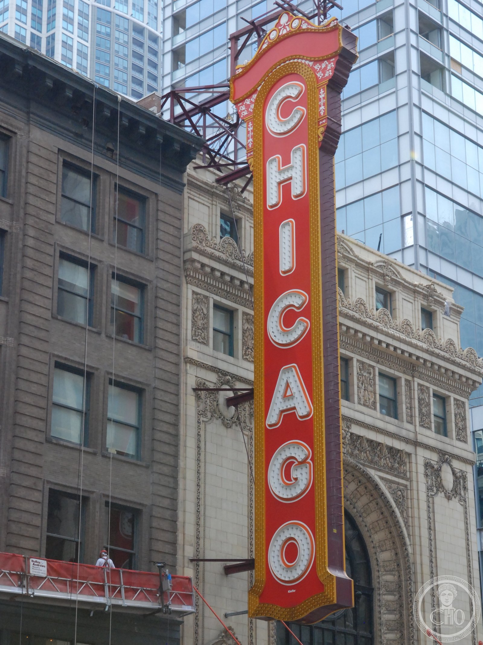 Chicago Theatre vertical marquee sign on N. State Street, Chicago