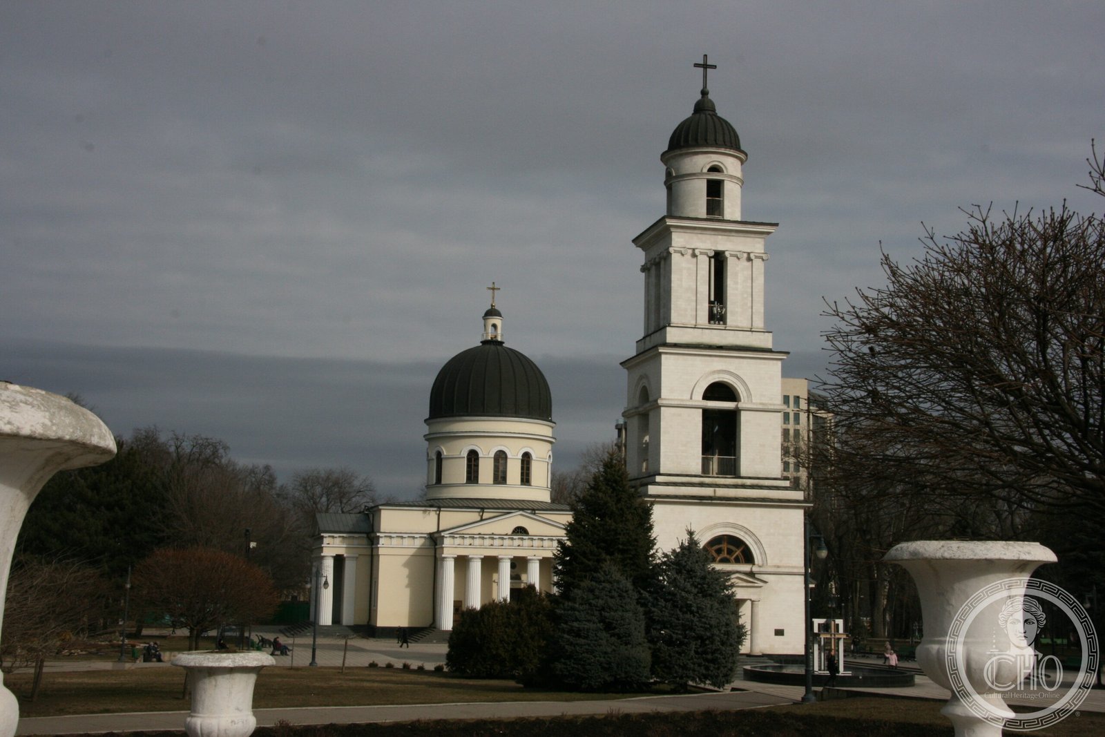 Nativity Cathedral and its freestanding bell tower in Chișinău, Moldova, a Neoclassical Orthodox cathedral built 1830-1836