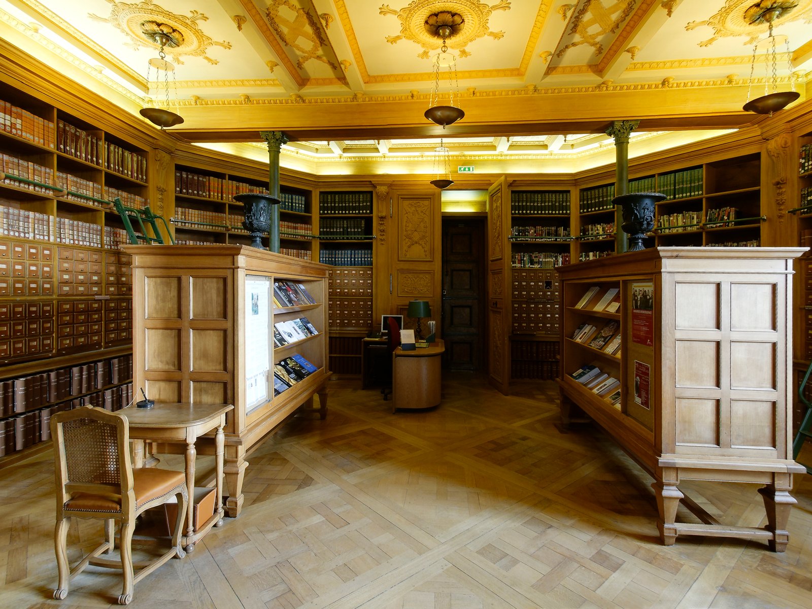 The catalogue room of the Bibliothèque Mazarine in Paris, lined with drawers of index cards