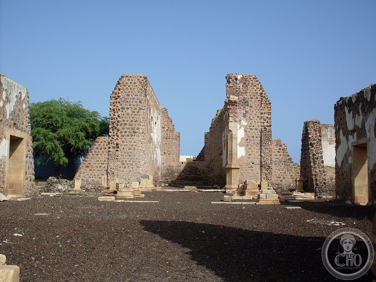 Ruins of the Sé Cathedral in Cidade Velha, Cape Verde, built from 1556, commonly described as the first cathedral built by Europeans on the West African coast, sacked by a French privateer in 1712