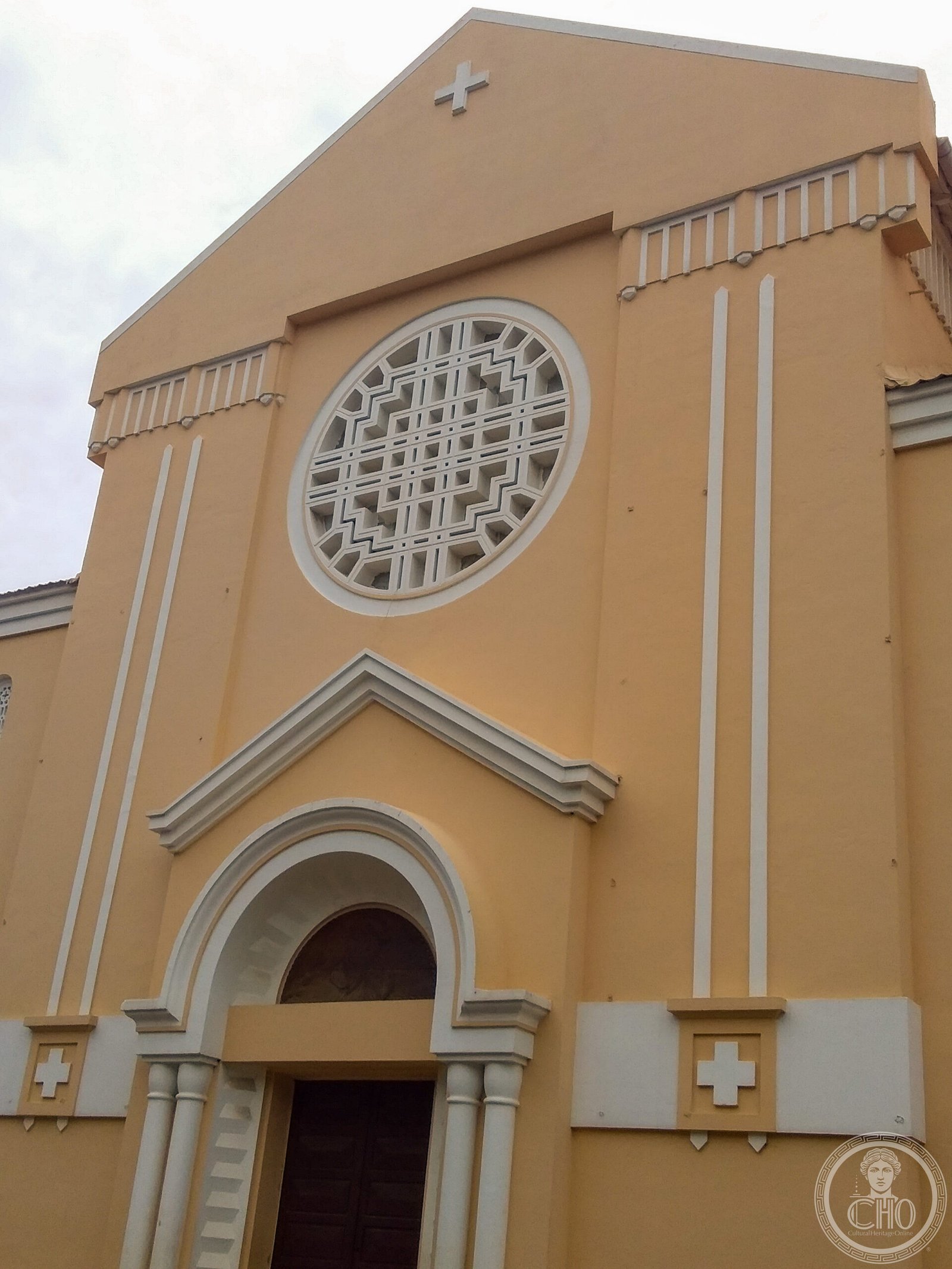 Sainte-Marie Cathedral in Conakry, Guinea, a red-and-yellow colonial-era cathedral built in the 1930s, adjacent to the presidential palace