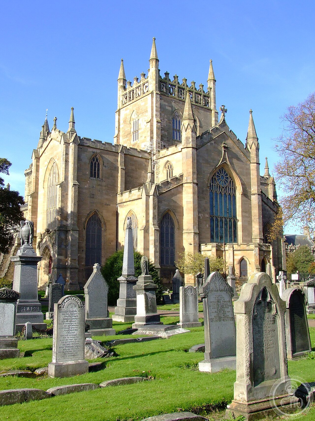 Dunfermline Abbey in Fife, Scotland, founded 1128 by King David I, burial place of Robert the Bruce and Saint Margaret of Scotland, described as second only to Iona for royal burials